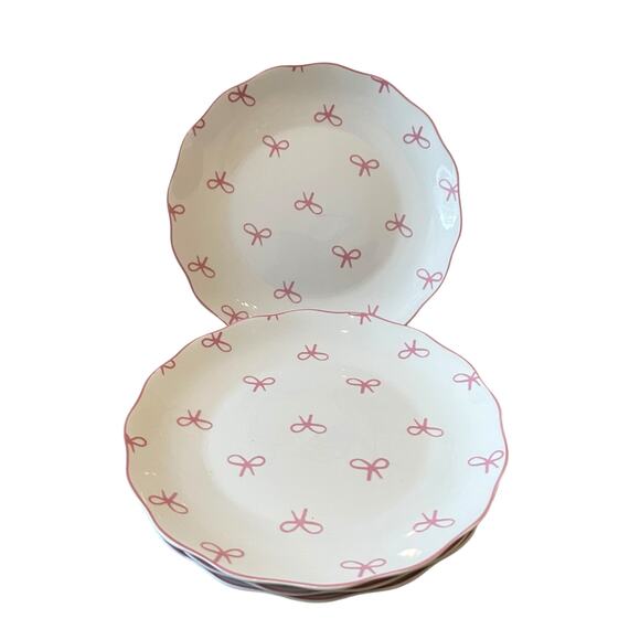 GODINGER Pink Bow 8in Salad Plates Set of 4 NEW - Picture 2 of 15